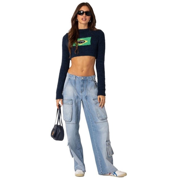 👖 Edikted Tara Low Rise Denim Cargo Jeans - Picture 5 of 16